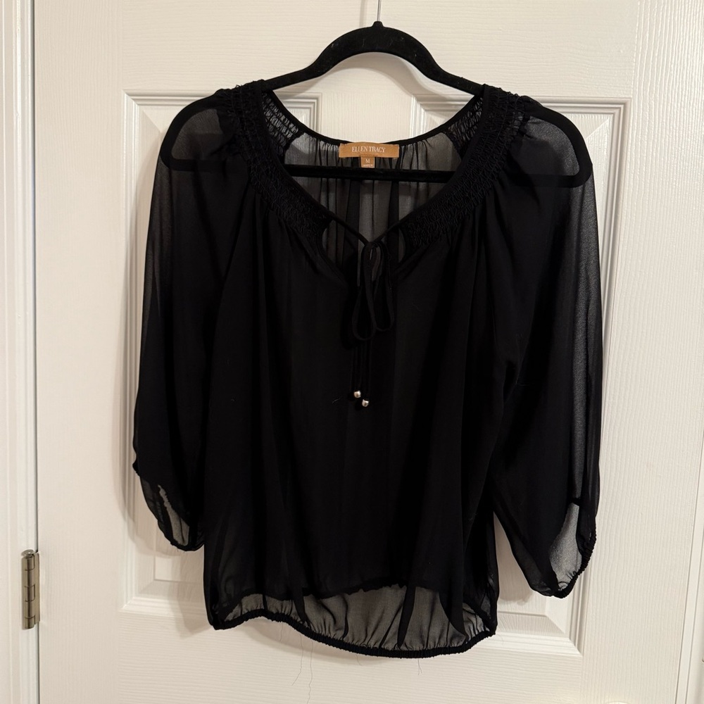 Ellen Tracy Elegant Sheer Black Blouse